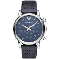 Emporio Armani Uhr AR1736 Herren Chronograph Blau Leder Blue Watch NEU & OVP